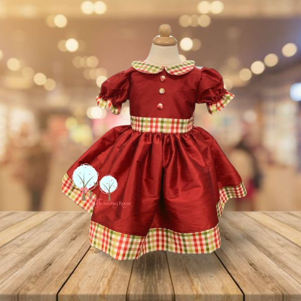 Christmas Dress , Red Faux Silk Dupioni with Plaid Dress, Christmas Party Dress Add Matching Hair Bow / 18M/24M Christmas Dress , Red Faux Silk Dupioni with Plaid Dress, Christmas Party Dress Add Matching Hair Bow / 18M/24M